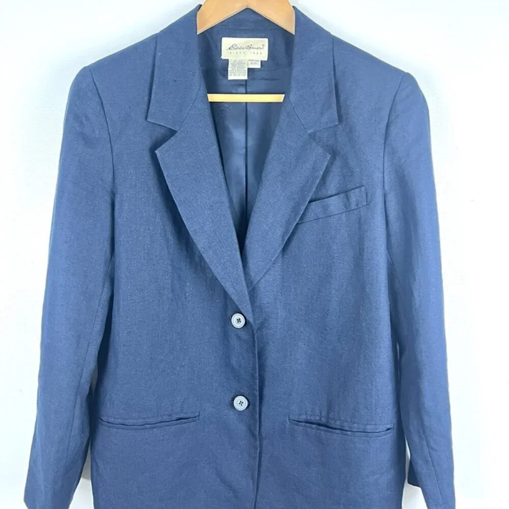 Eddie Bauer 100% Linen Navy Blue Blazer Men's Sz S‎ Preppy Wedding Business